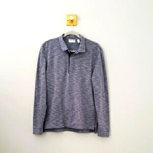 Lacoste Men Rugby Polo Shirt Medium Navy Blue Mouline Cotton Long Sleeve Preppy